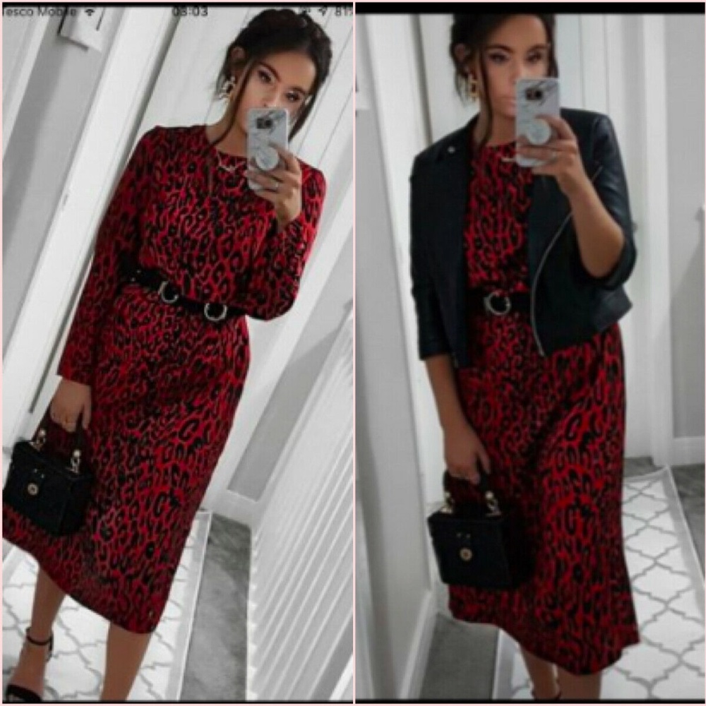 ZARA Animal Print Red Maxi Dress NWOT Blogger's Fa - Picture 10 of 14